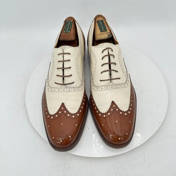 Salvatore Ferragamo Men Sz 10.5 D Brown White Leather Brogue Oxford Dress Shoes - Picture 4 of 13